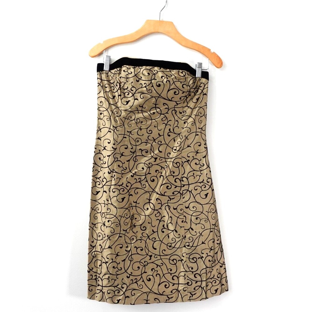 Y2K Whimsigoth Silk Strapless Dress Womens S Bronze Swirl ROBIN JORDAN Party USA